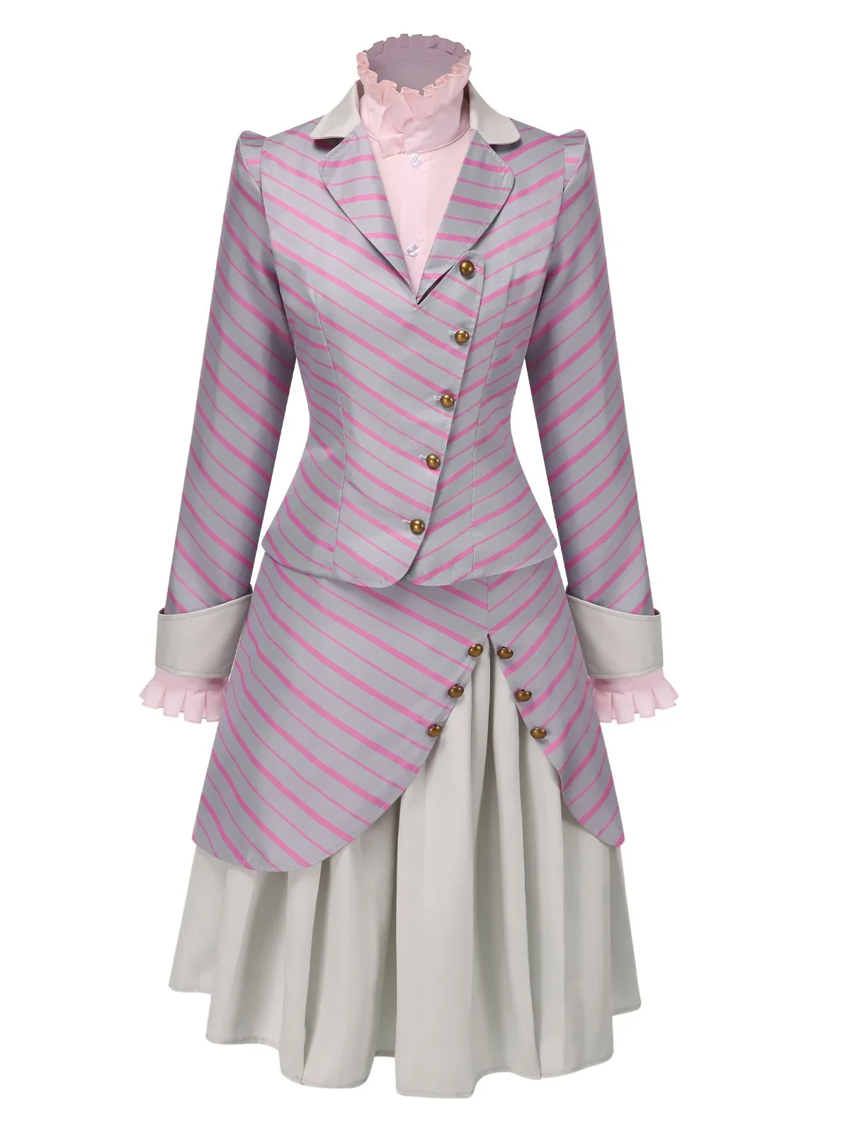 3PCS 1940s Ruffles Stripes Button Suit Set sold by Retro Stage