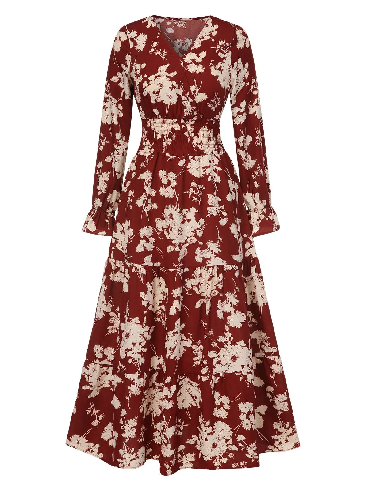1930s Flower Silhouette V-Neck Maxi Dress sold by Retro Stage