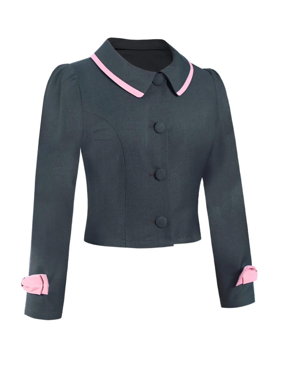 Dark Grey 1950s Lapel Bow Short Coat sold by Retro Stage product image thumbnail 3