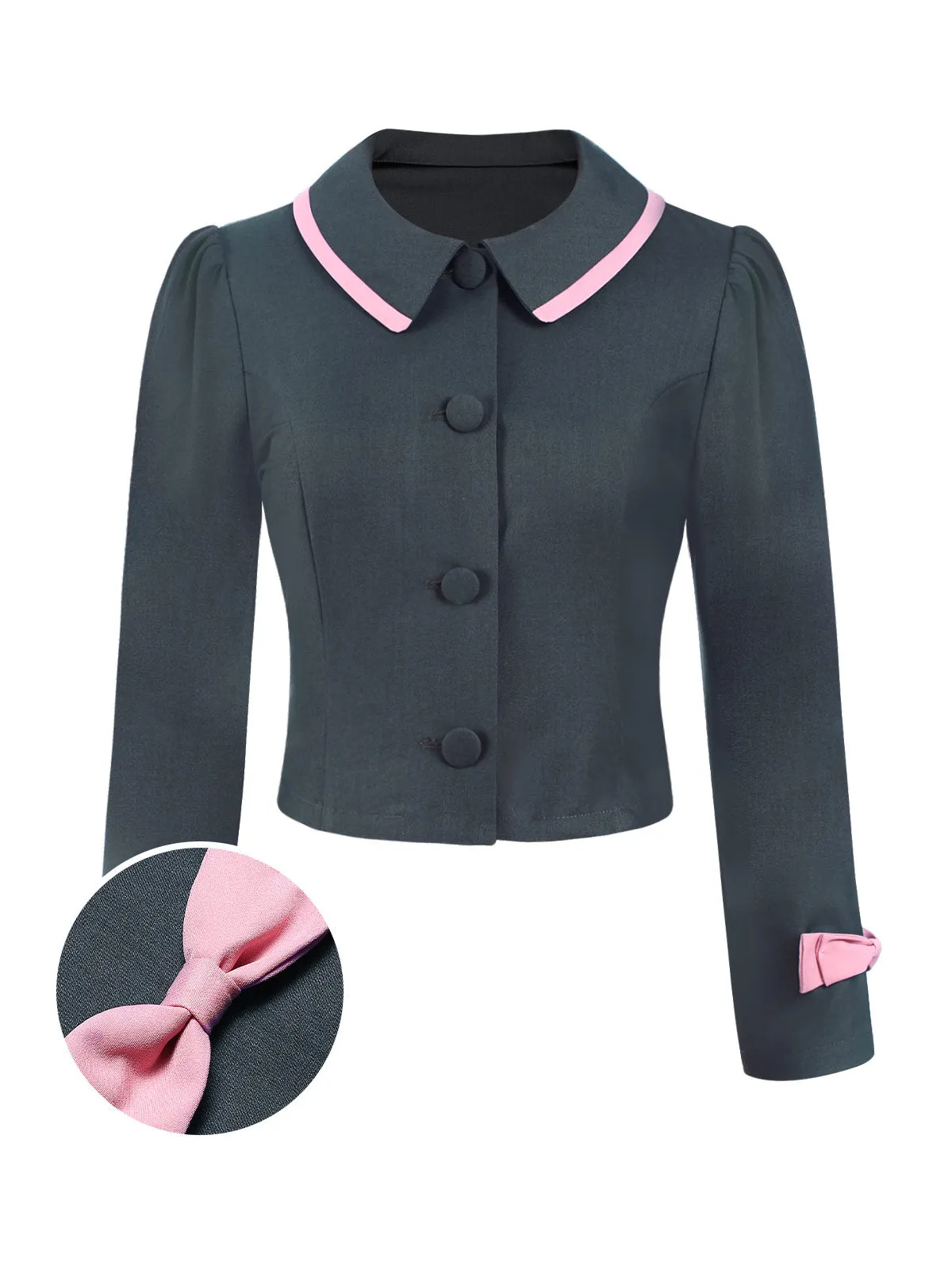 Dark Grey 1950s Lapel Bow Short Coat sold by Retro Stage