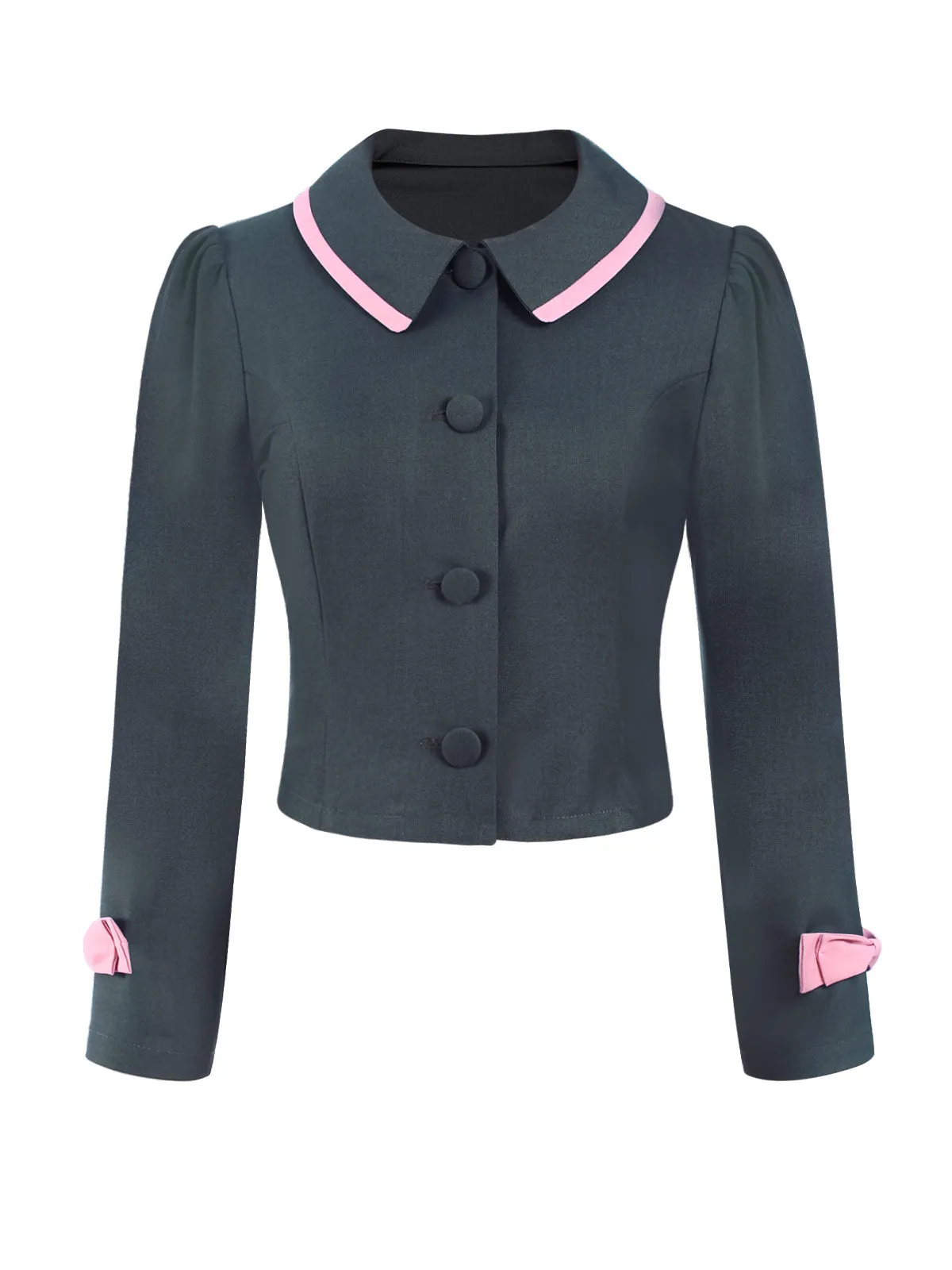 Dark Grey 1950s Lapel Bow Short Coat sold by Retro Stage product image thumbnail 2