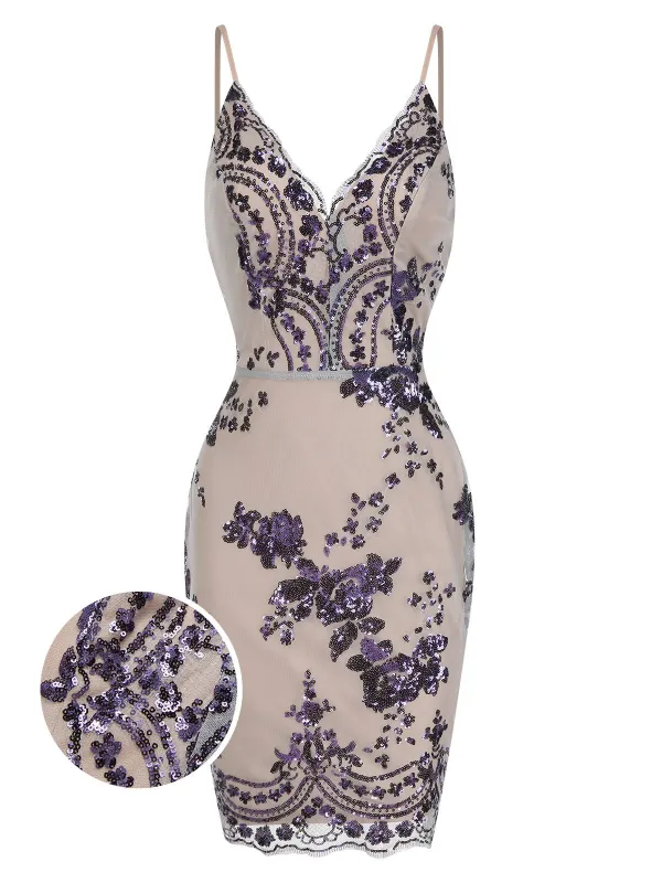 1970s V-Neck Floral Sequined Straps Dress sold by Retro Stage