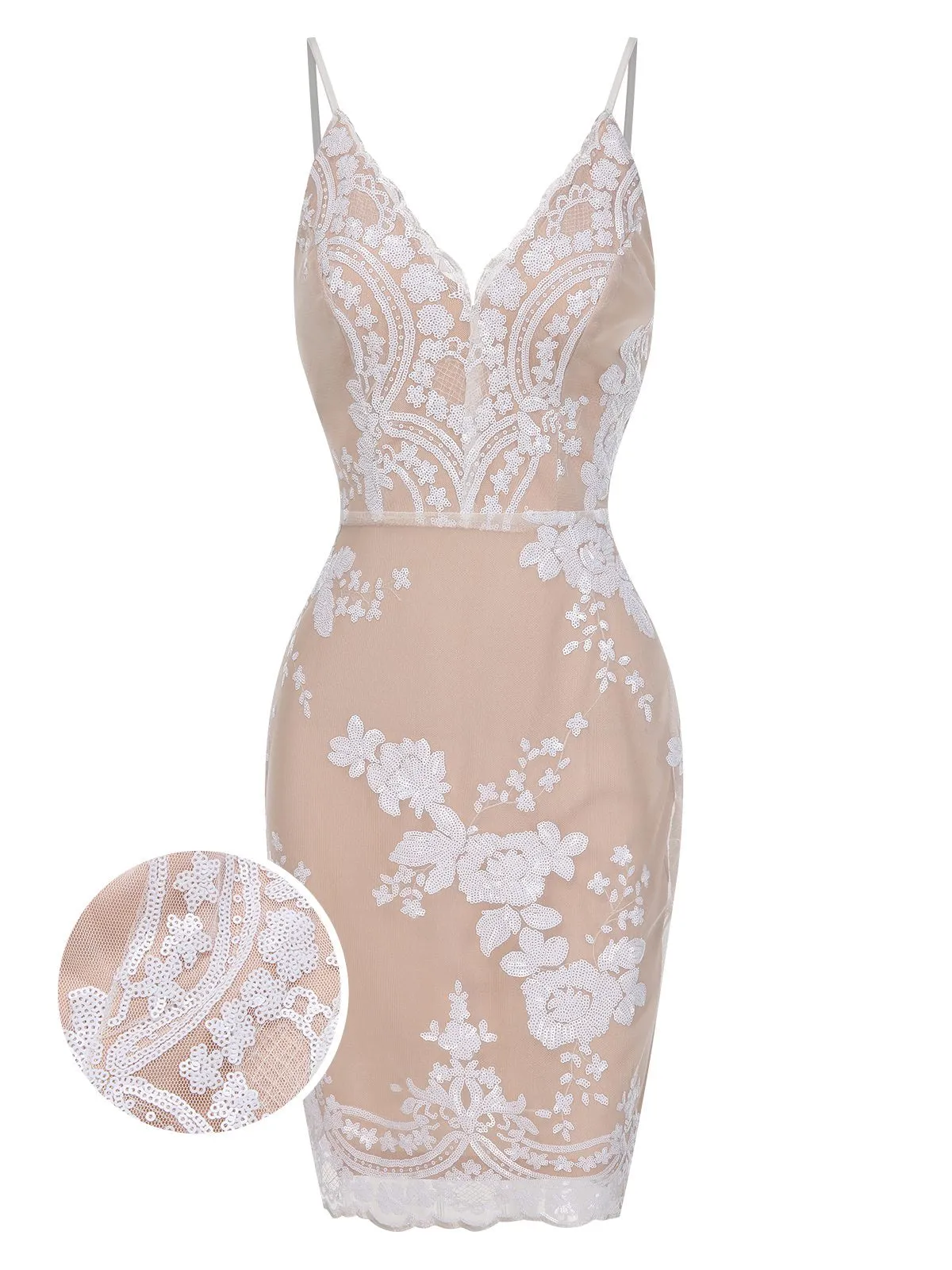 1970s V-Neck Floral Sequined Straps Dress sold by Retro Stage product image thumbnail 2