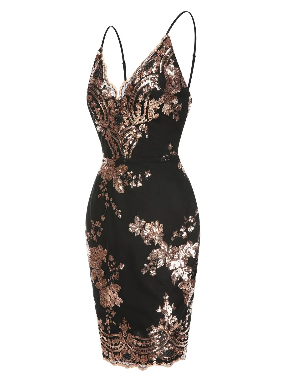 1970s V-Neck Floral Sequined Straps Dress sold by Retro Stage product image thumbnail 5