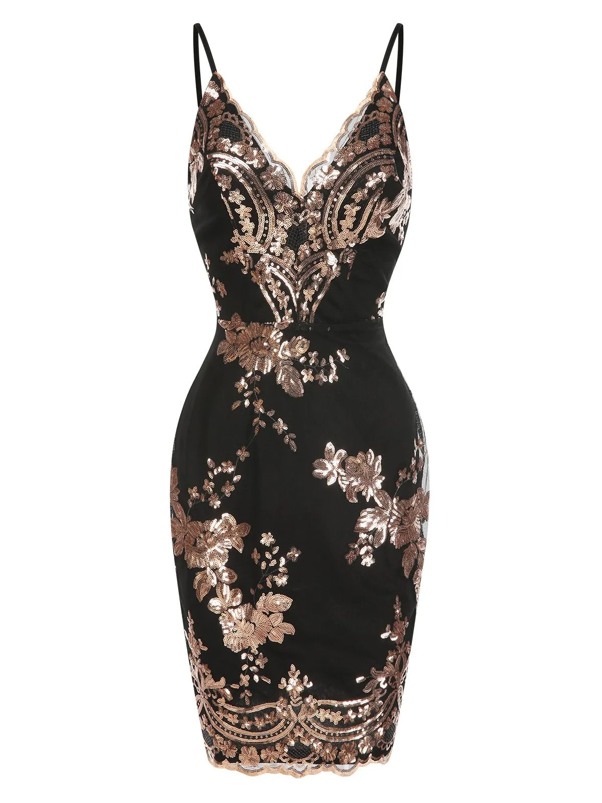 1970s V-Neck Floral Sequined Straps Dress sold by Retro Stage product image thumbnail 4