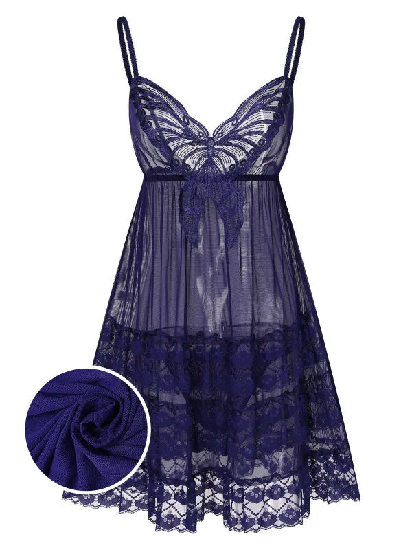 1940s Embroidered Lace Butterfly Sheer Nightgown sold by Retro Stage