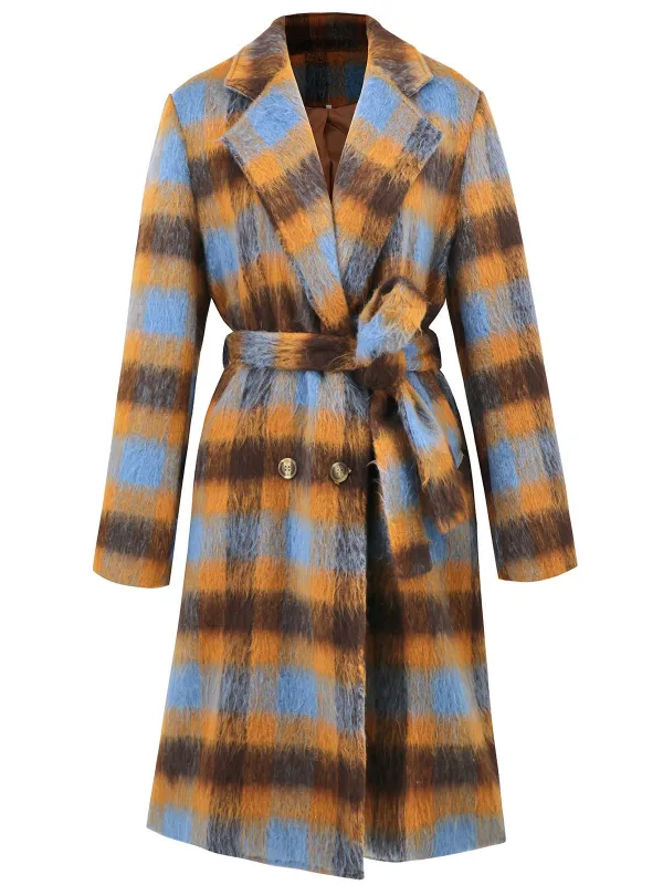 1950s Lapel Contrast Plaids Belted Coat sold by Retro Stage
