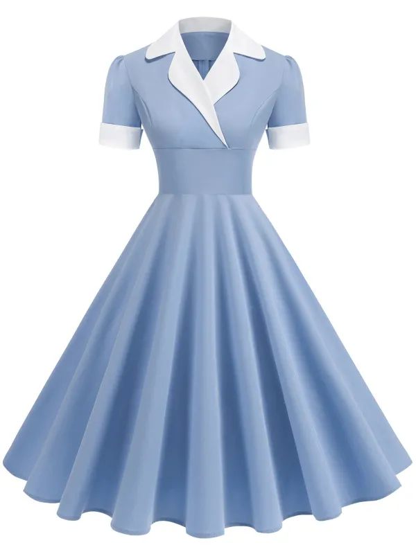 1950s Notched Collar Colorblock Swing Dress sold by Retro Stage