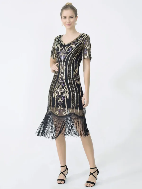 1920s Fringe Sequin Flapper Dress sold by Retro Stage