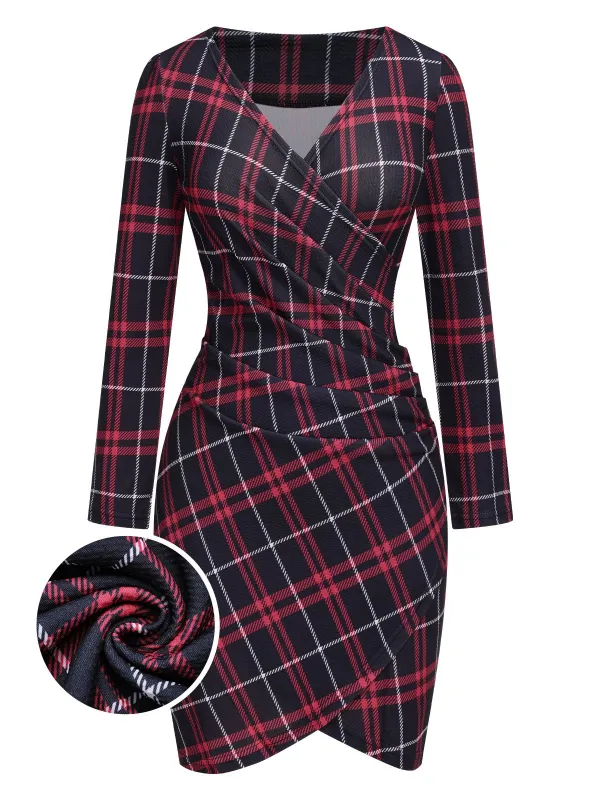 1960s V-Neck Tartan Plaids Wrap Dress sold by Retro Stage
