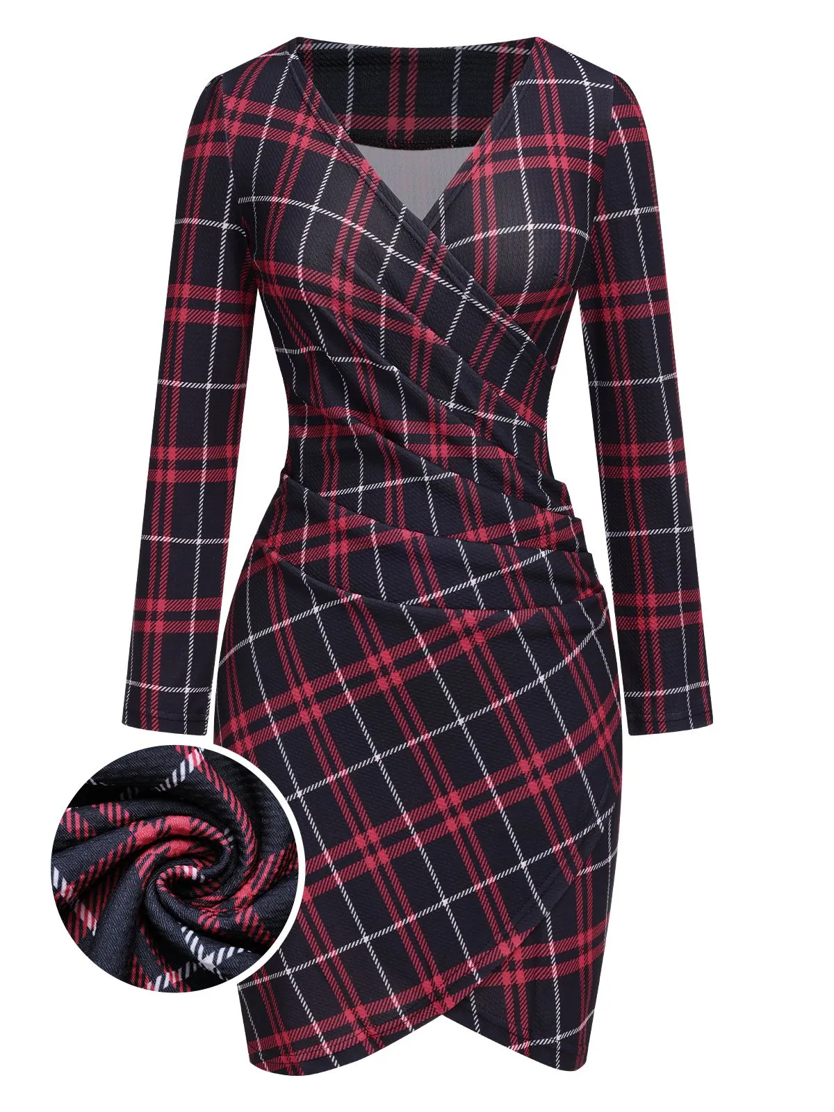 1960s V-Neck Tartan Plaids Wrap Dress sold by Retro Stage