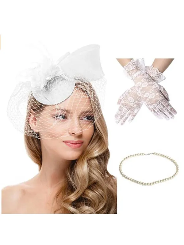 3PCS Feather Hat And Necklace And Lace Gloves sold by Retro Stage