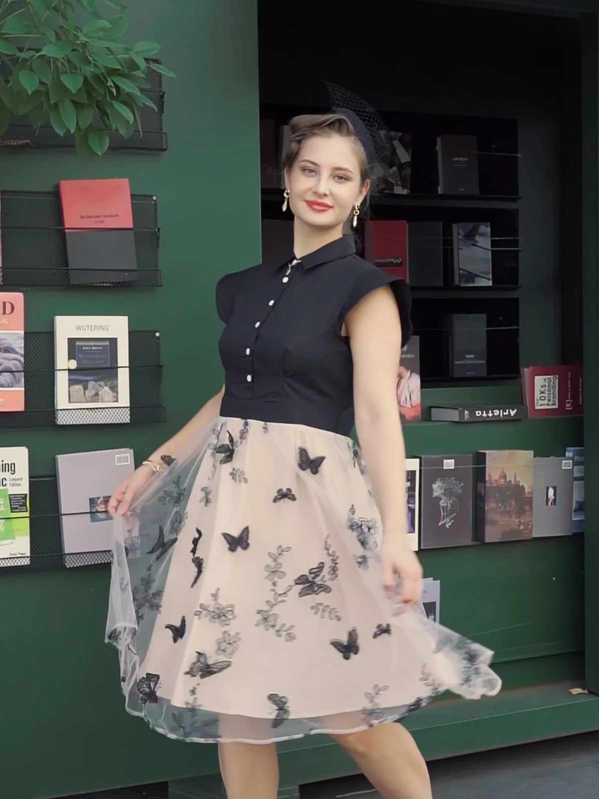 Black 1950s Butterfly Patchwork Vintage Dress sold by Retro Stage product image thumbnail 2