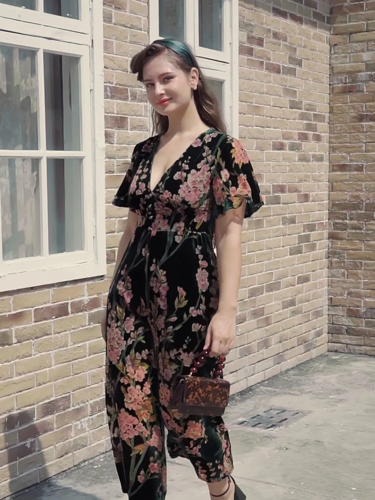 Green 1930s Velvet Vintage Jumpsuit sold by Retro Stage product image thumbnail 2