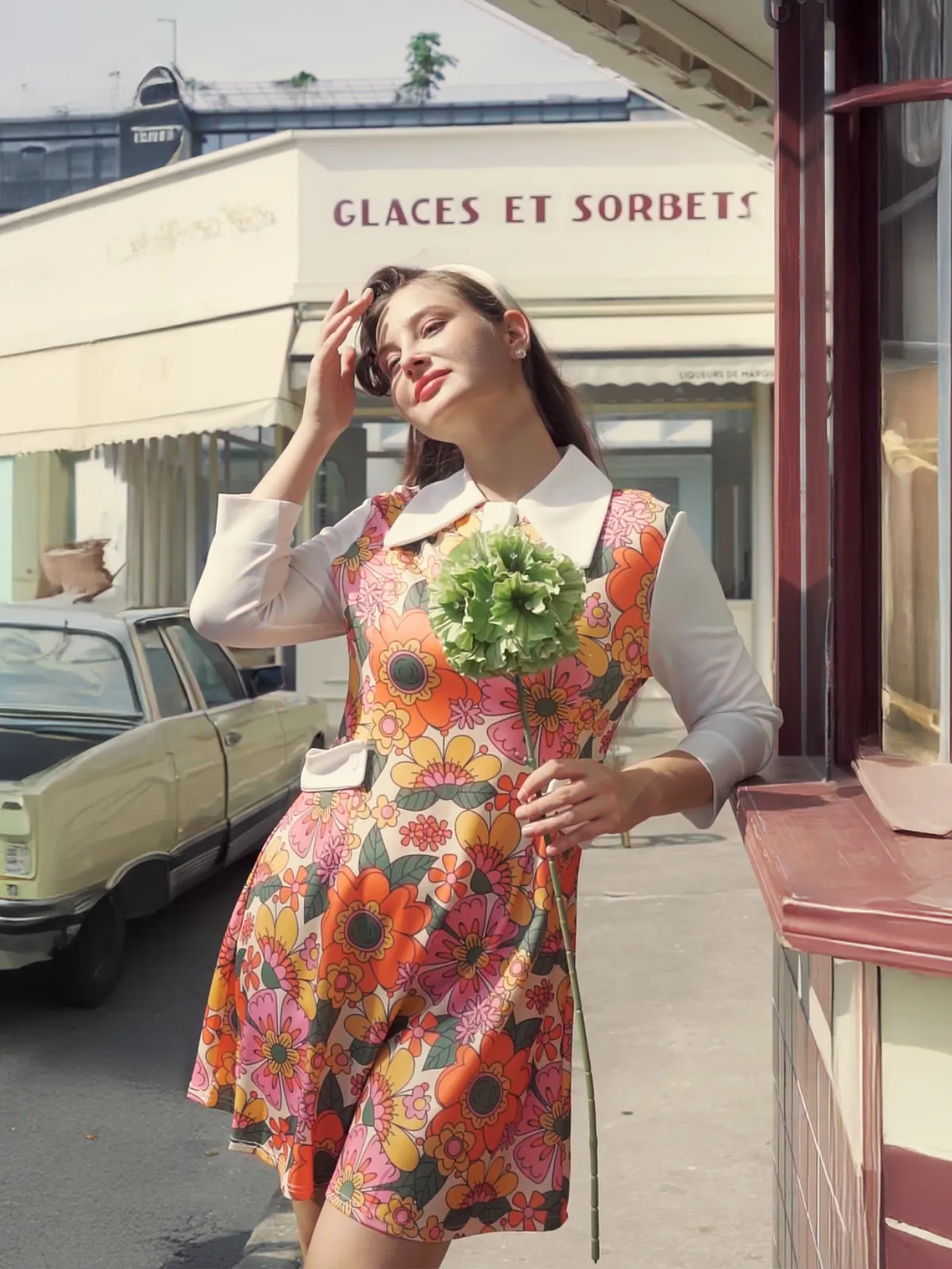 Orange 1960s Lapel Flowers Patchwork Dress sold by Retro Stage