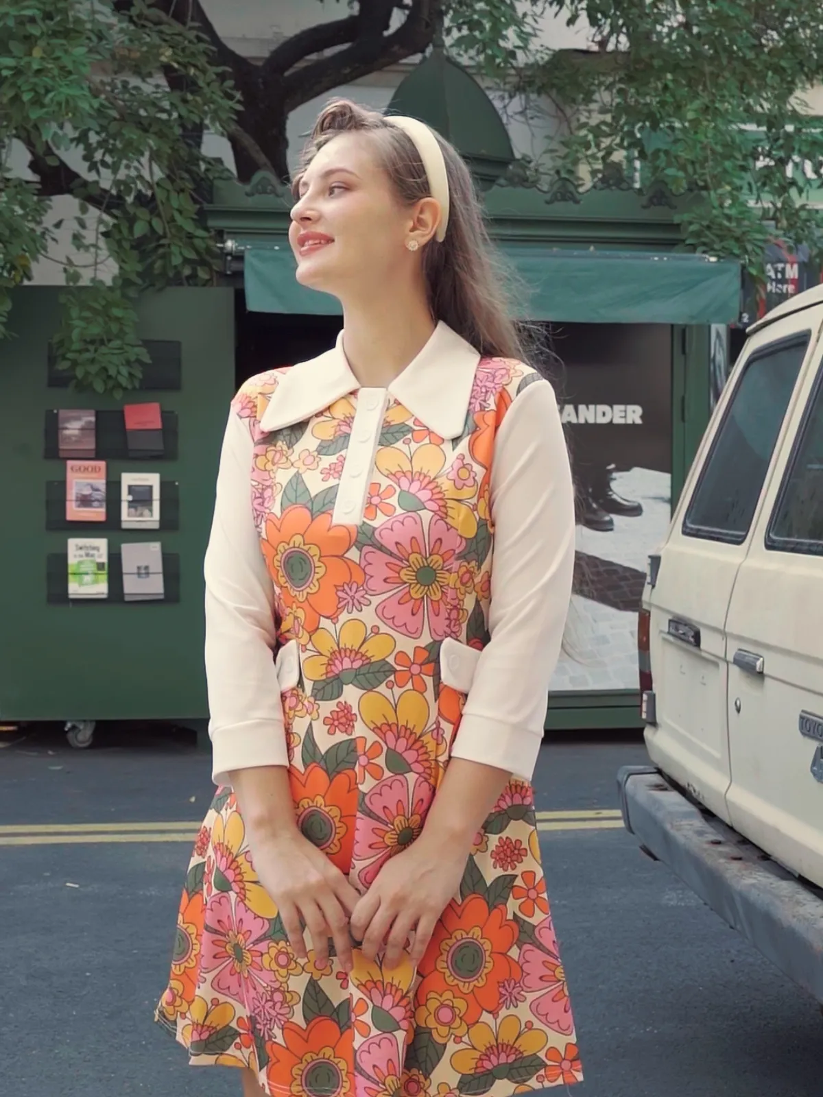 Orange 1960s Lapel Flowers Patchwork Dress sold by Retro Stage product image thumbnail 2