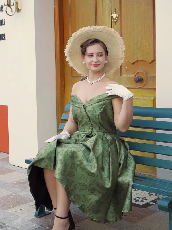 Green 1950s Off-Shoulder Vintage Dress sold by Retro Stage