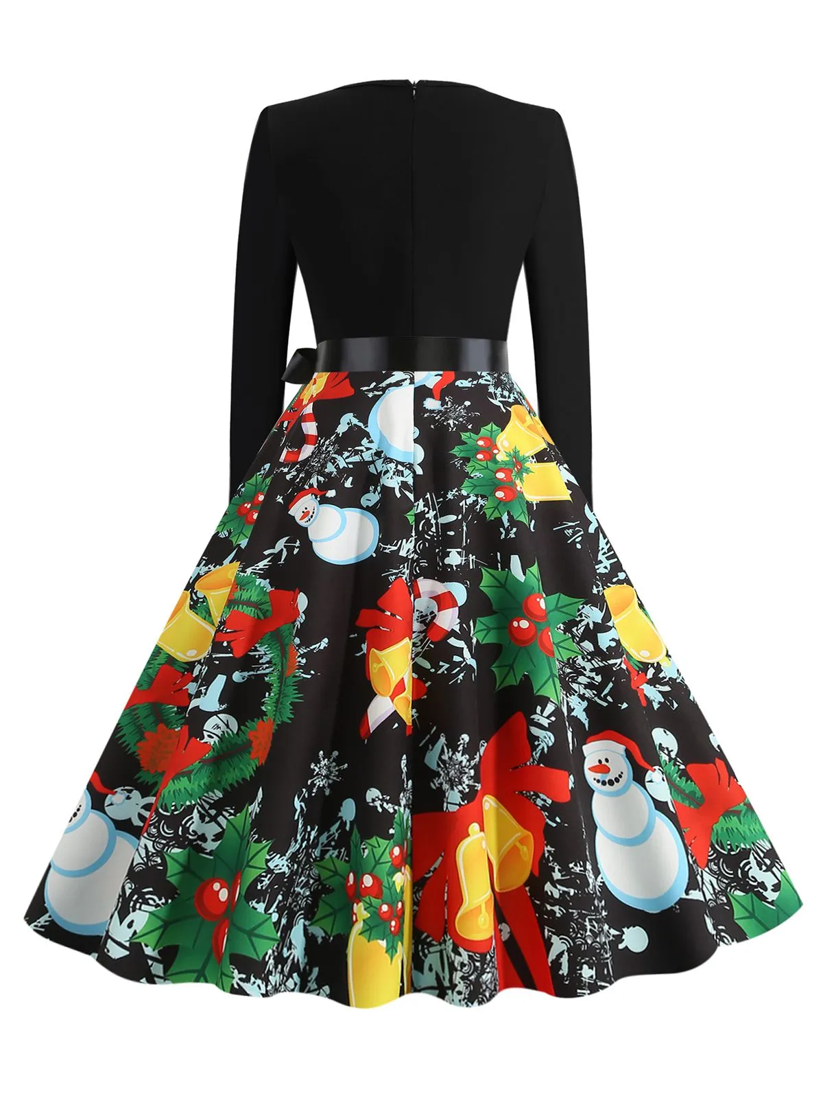 Black 1950s Christmas Print Belted Dress sold by Retro Stage product image thumbnail 3