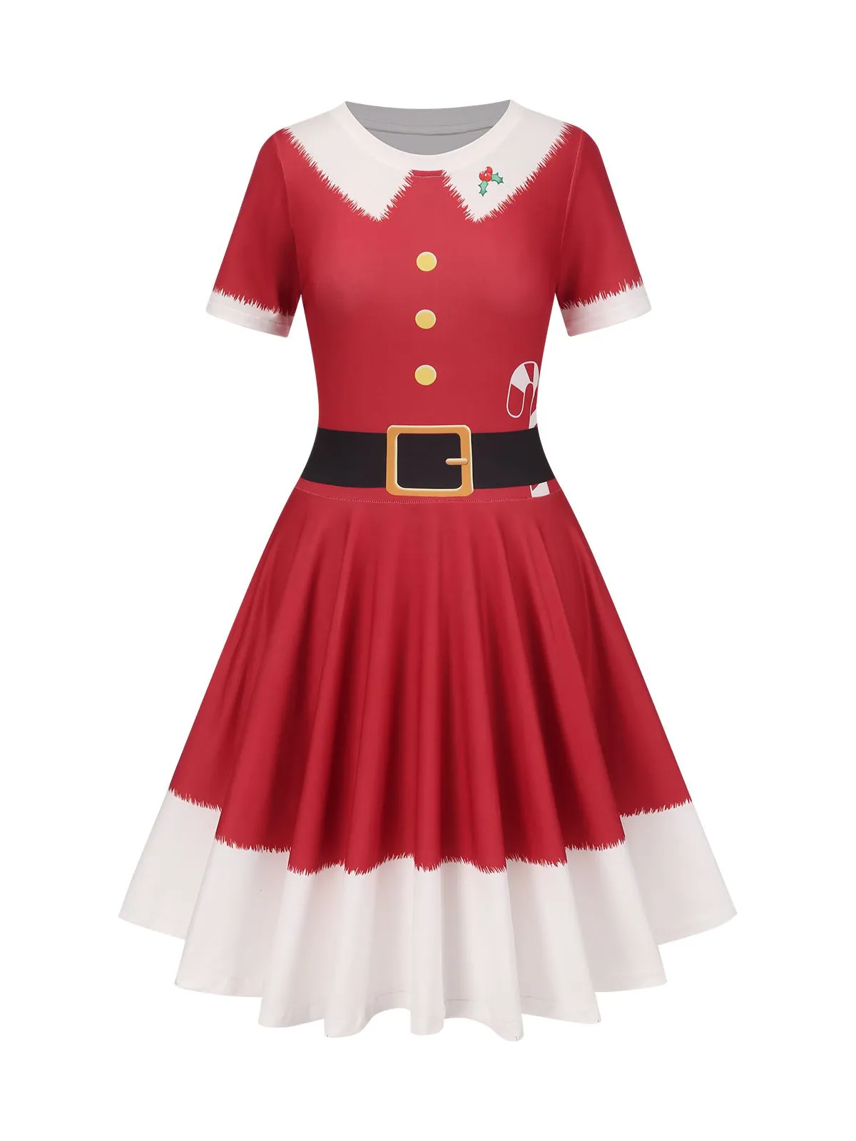 Red 1950s Christmas Candy Cane Dress sold by Retro Stage product image thumbnail 2