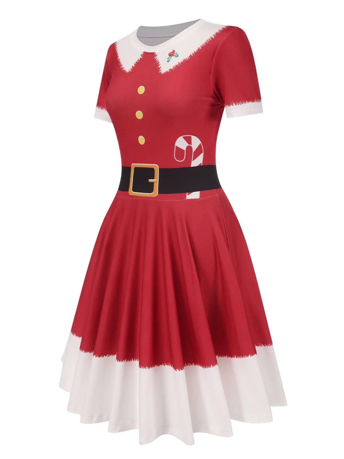 Red 1950s Christmas Candy Cane Dress sold by Retro Stage product image thumbnail 3