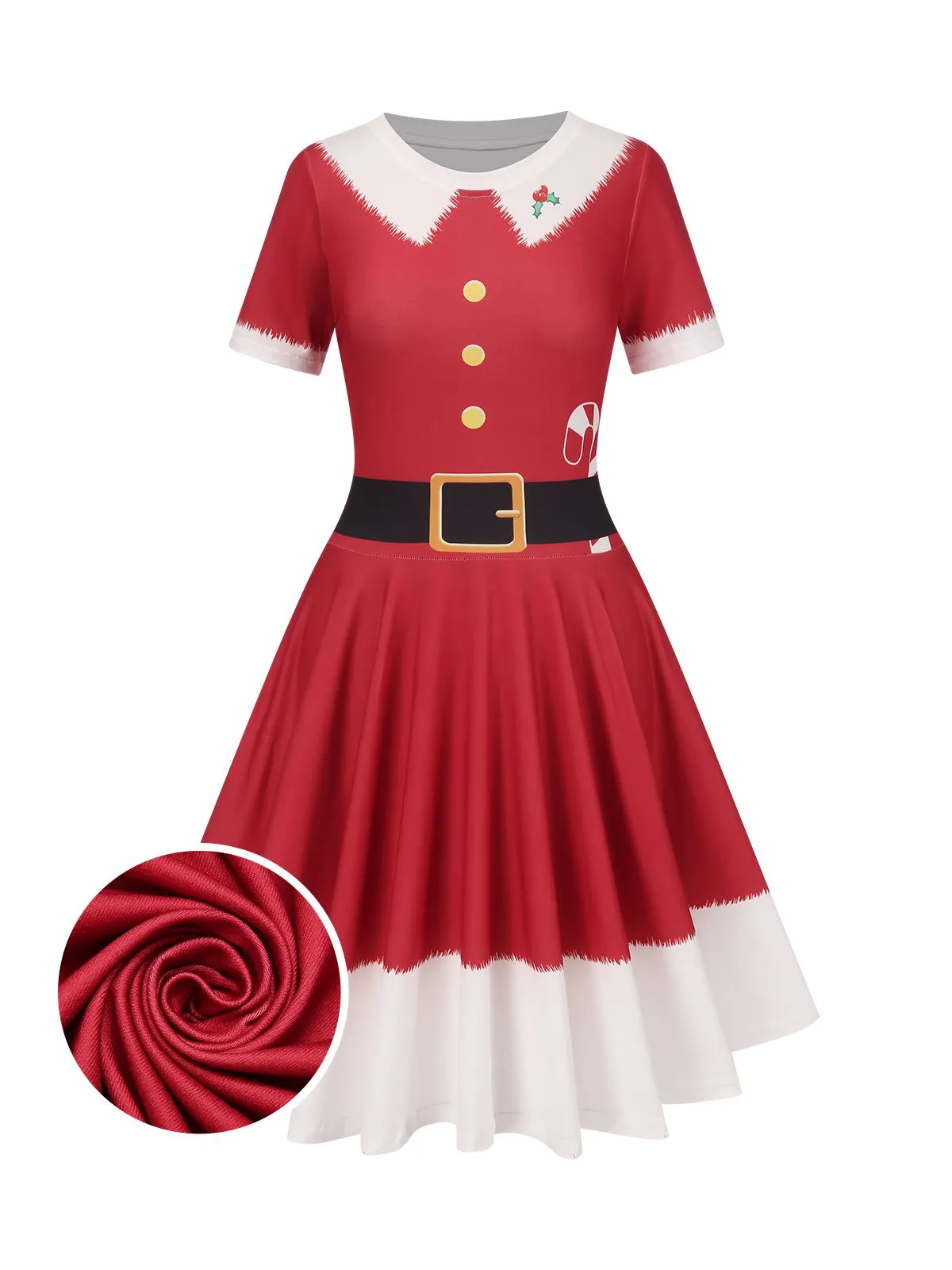 Red 1950s Christmas Candy Cane Dress sold by Retro Stage