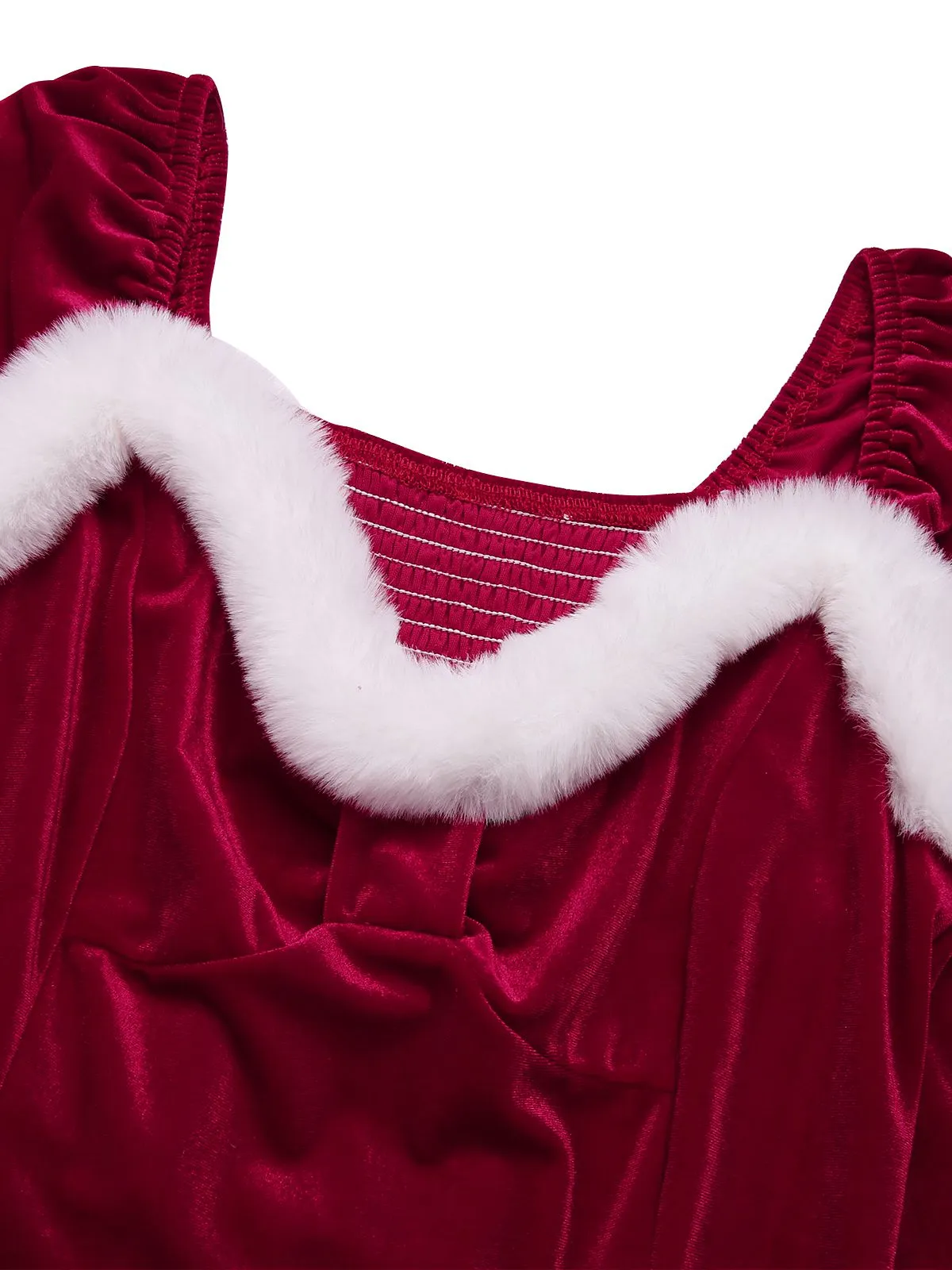 Wine Red 1940s Christmas Fur Collar Solid Dress sold by Retro Stage product image thumbnail 4