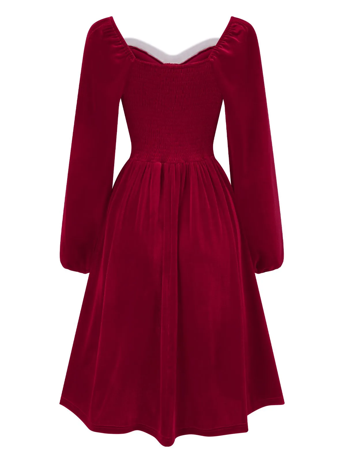Wine Red 1940s Christmas Fur Collar Solid Dress sold by Retro Stage product image thumbnail 3