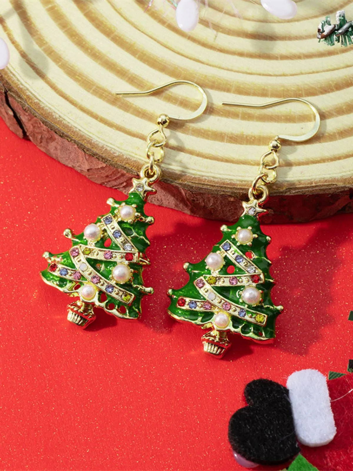 Christmas Tree Enamel Oil-Drip Earrings sold by Retro Stage product image thumbnail 2