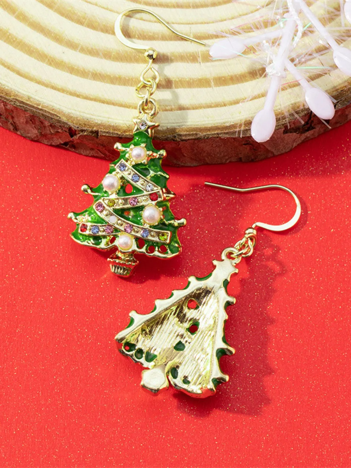Christmas Tree Enamel Oil-Drip Earrings sold by Retro Stage product image thumbnail 3