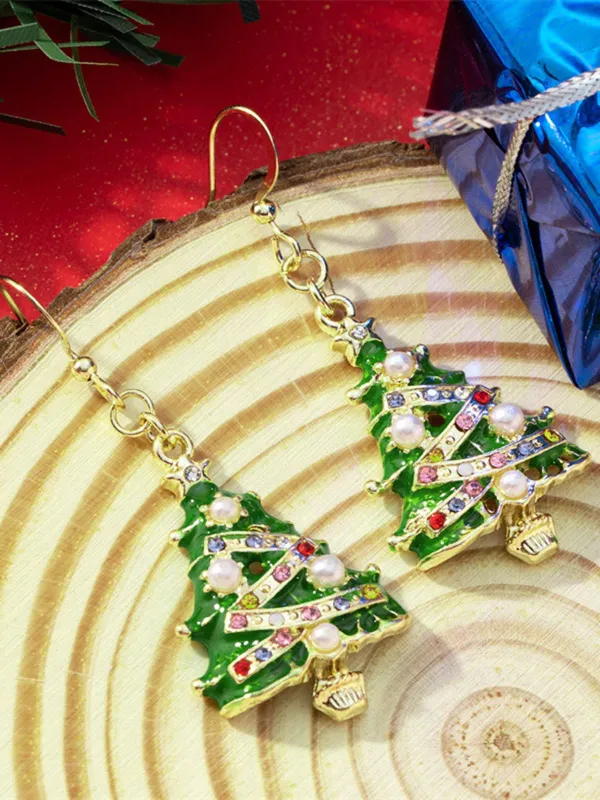 Christmas Tree Enamel Oil-Drip Earrings sold by Retro Stage