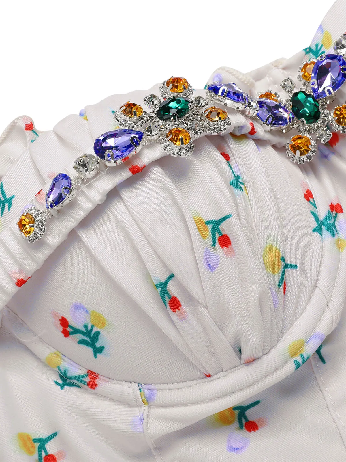 2PCS Beige 1950s Floral One-Piece Swimsuit & Skirt sold by Retro Stage product image thumbnail 5