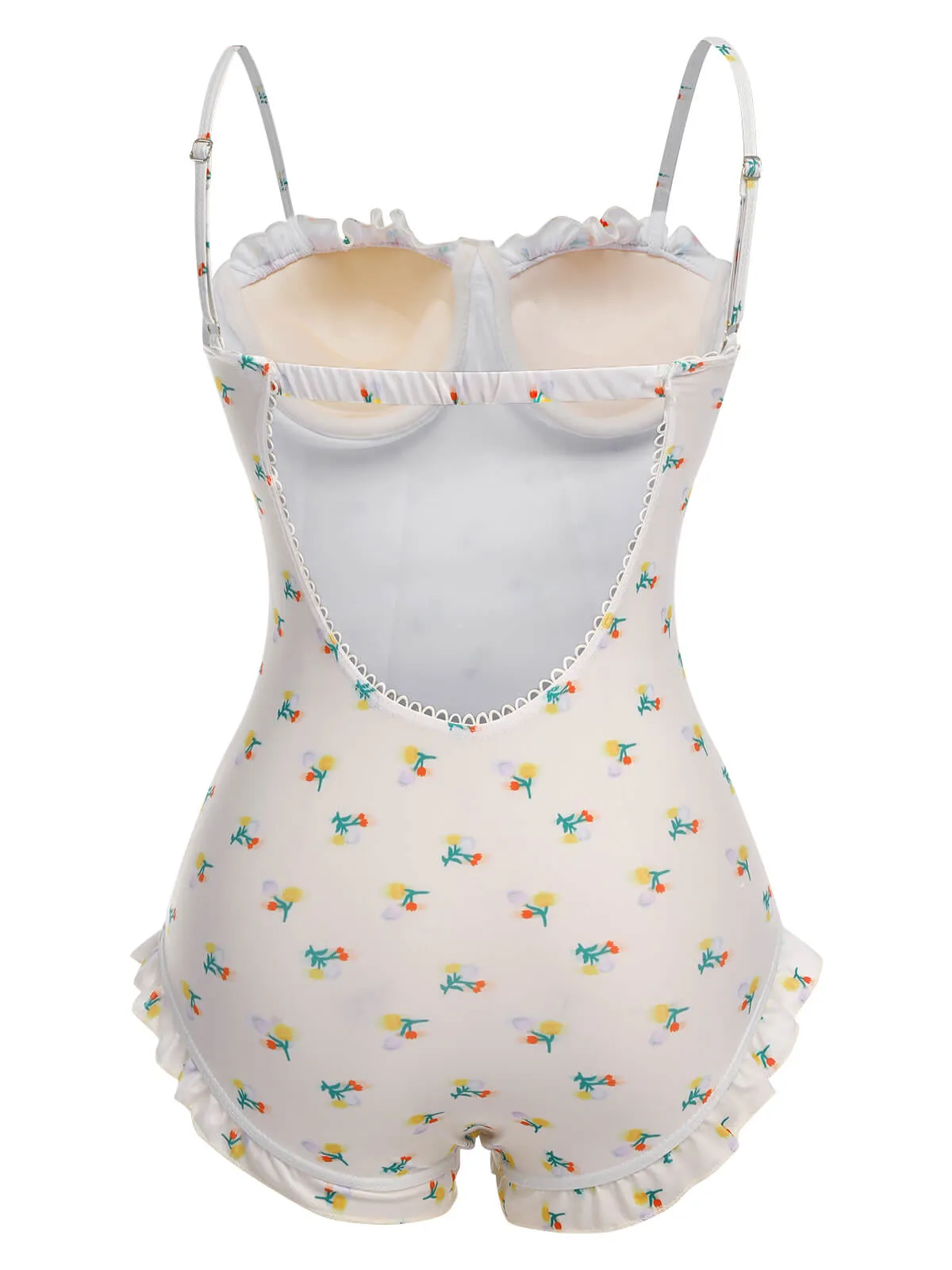 2PCS Beige 1950s Floral One-Piece Swimsuit & Skirt sold by Retro Stage product image thumbnail 4