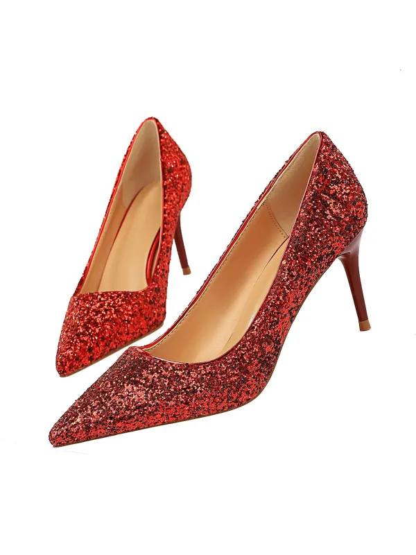 Pointed Toe Sequins Glitter High Heels Shoes sold by Retro Stage