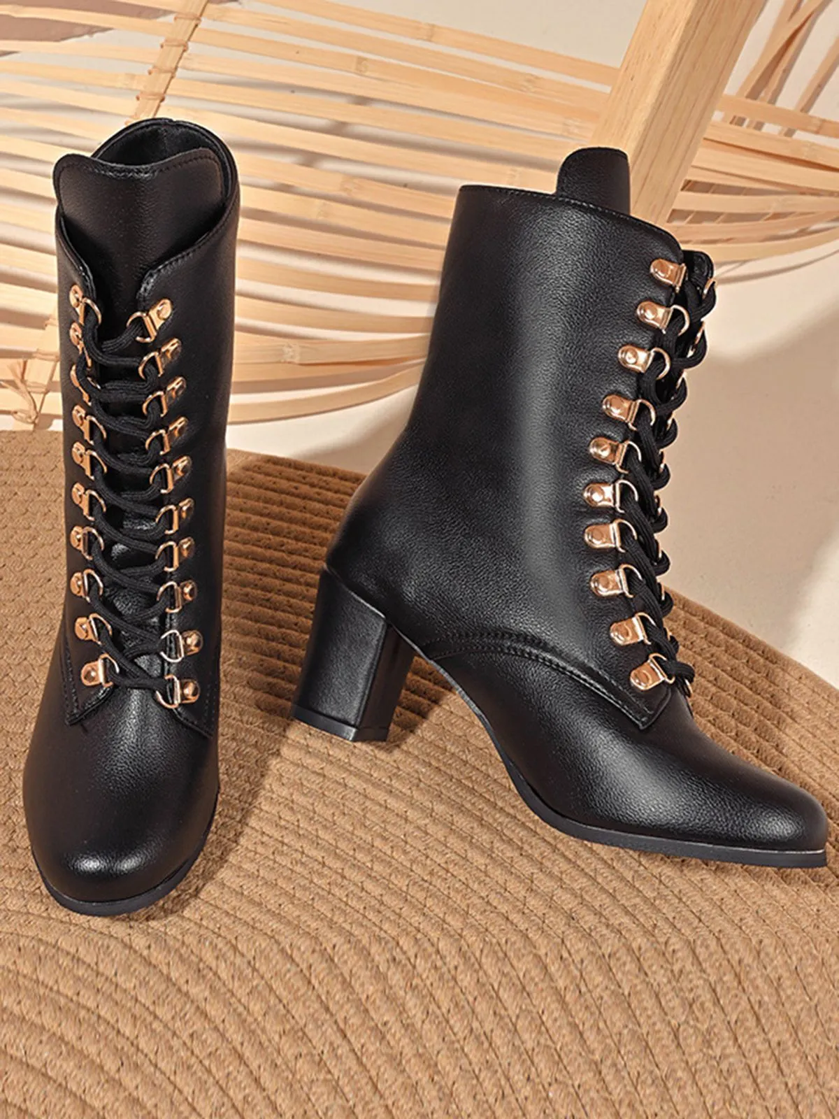 Vintage Lace-Up Ankle Chunky Heel Boots sold by Retro Stage product image thumbnail 4