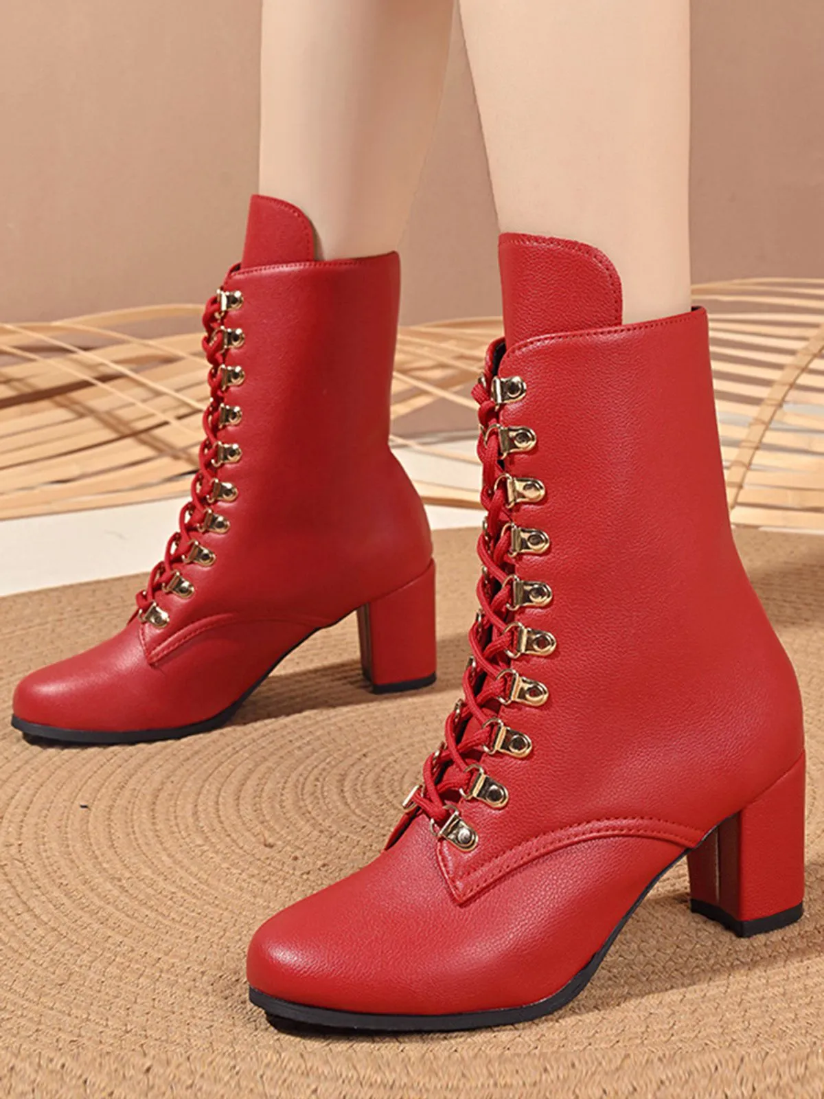 Vintage Lace-Up Ankle Chunky Heel Boots sold by Retro Stage