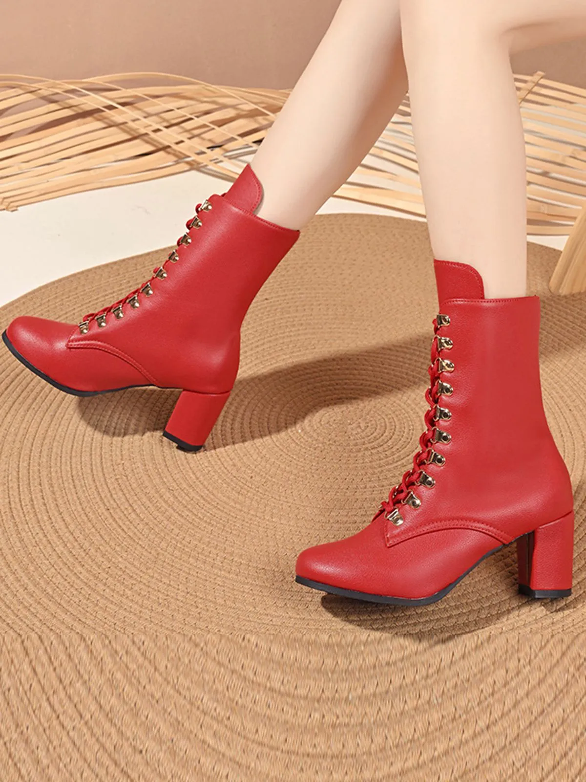 Vintage Lace-Up Ankle Chunky Heel Boots sold by Retro Stage product image thumbnail 2
