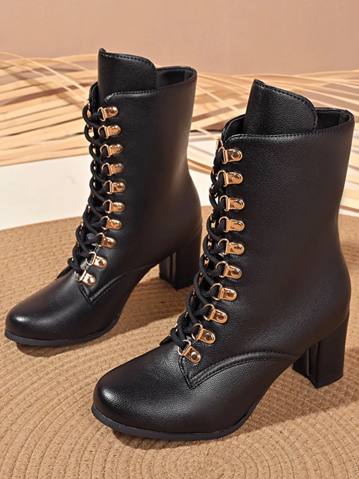 Vintage Lace-Up Ankle Chunky Heel Boots sold by Retro Stage product image thumbnail 3