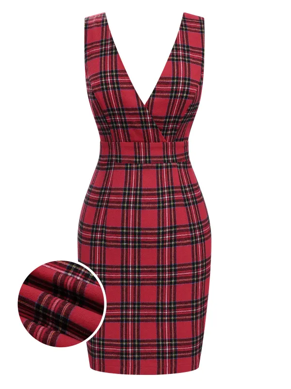 Red 1960s Tartan Plaids Suspender Dress sold by Retro Stage