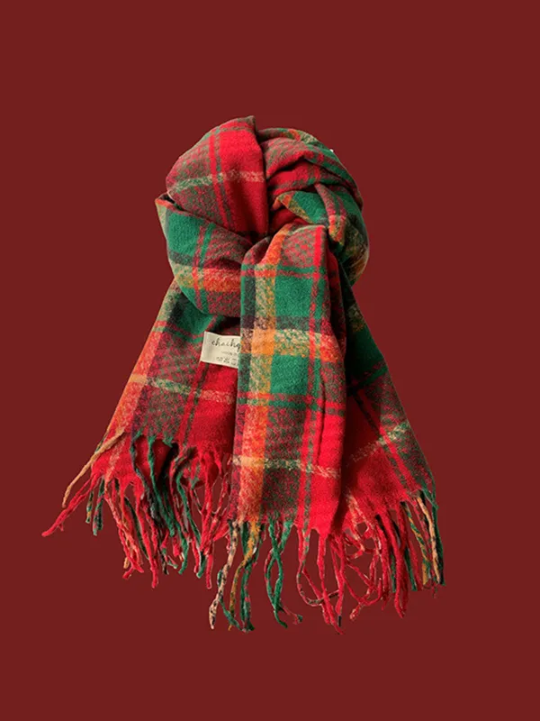 Red Christmas Tartan Plaids Scarf sold by Retro Stage