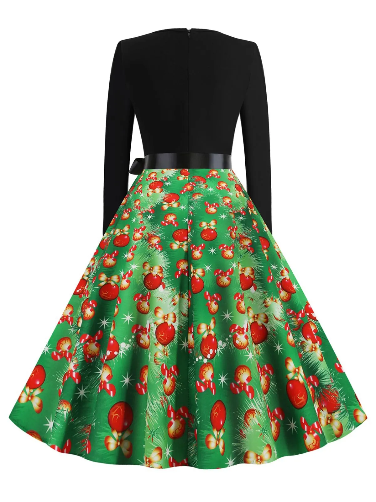 Green 1950s Christmas Bow Belted Swing Dress sold by Retro Stage product image thumbnail 3