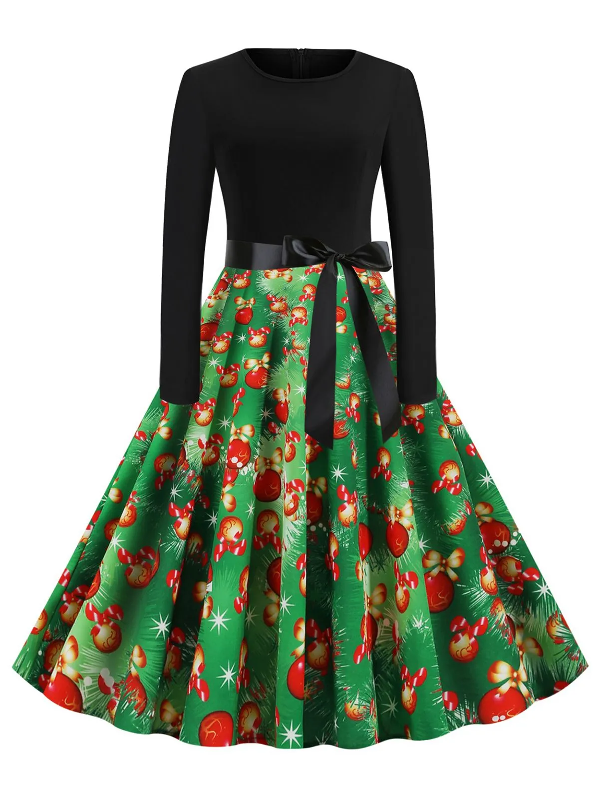 Green 1950s Christmas Bow Belted Swing Dress sold by Retro Stage