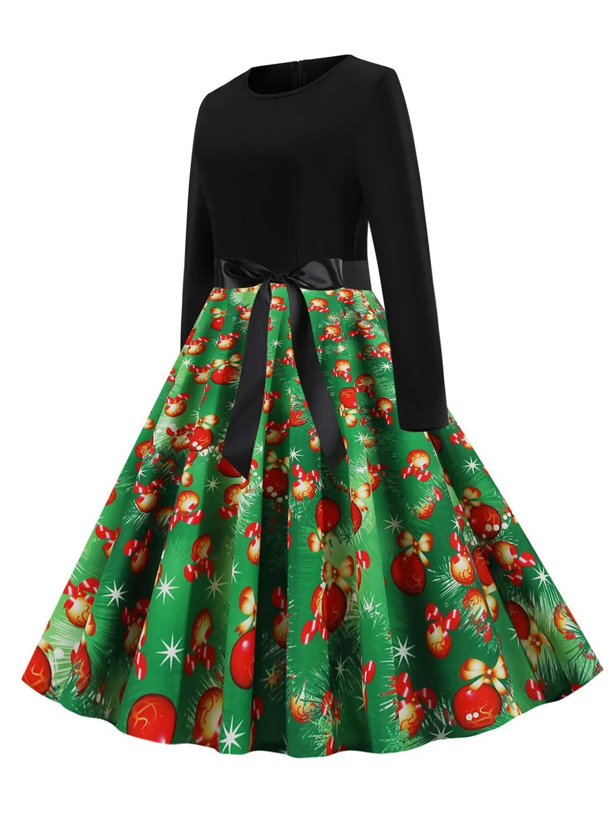 Green 1950s Christmas Bow Belted Swing Dress sold by Retro Stage product image thumbnail 2