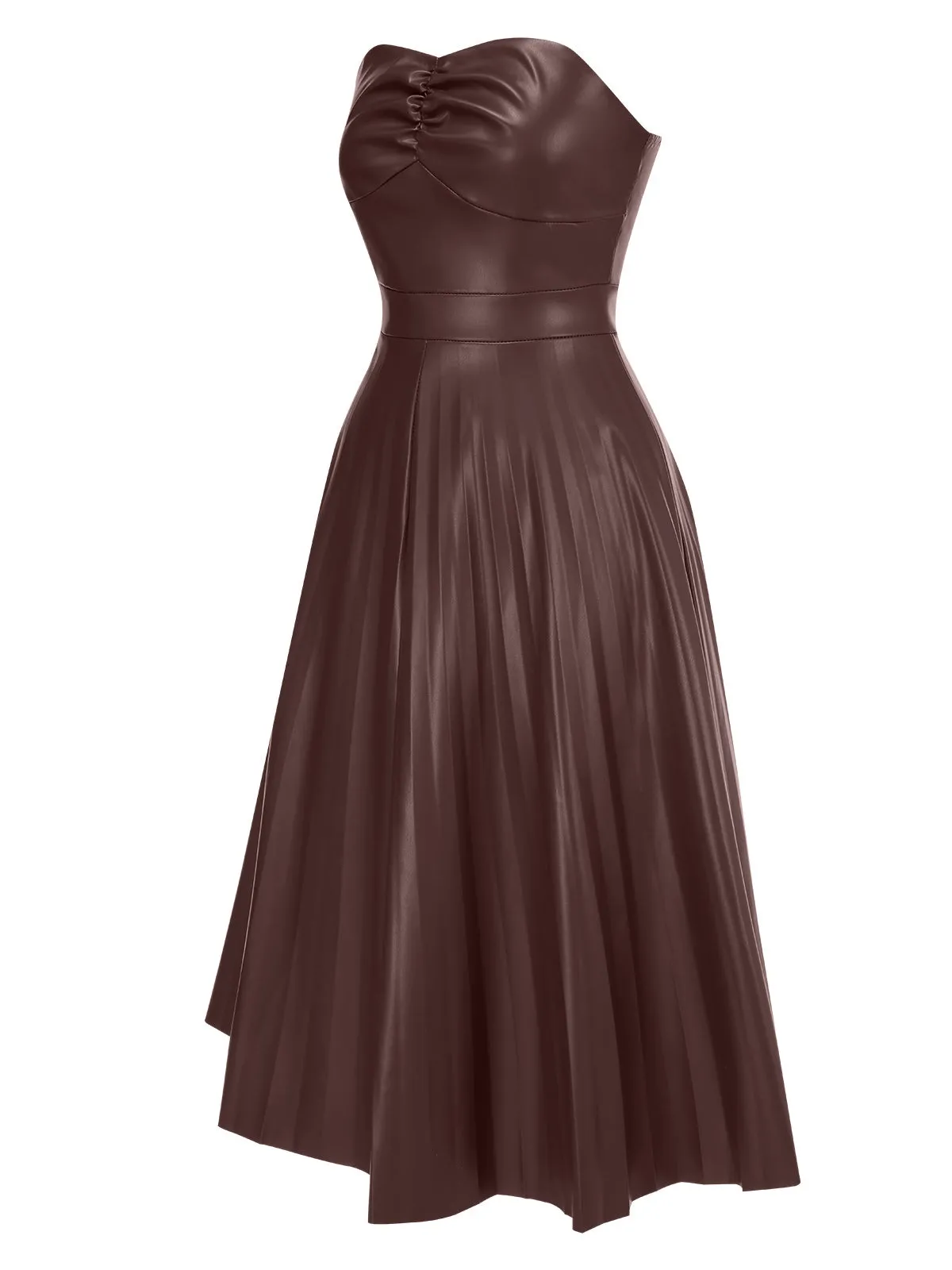 1950s Solid Faux Leather Strapless Dress sold by Retro Stage product image thumbnail 3