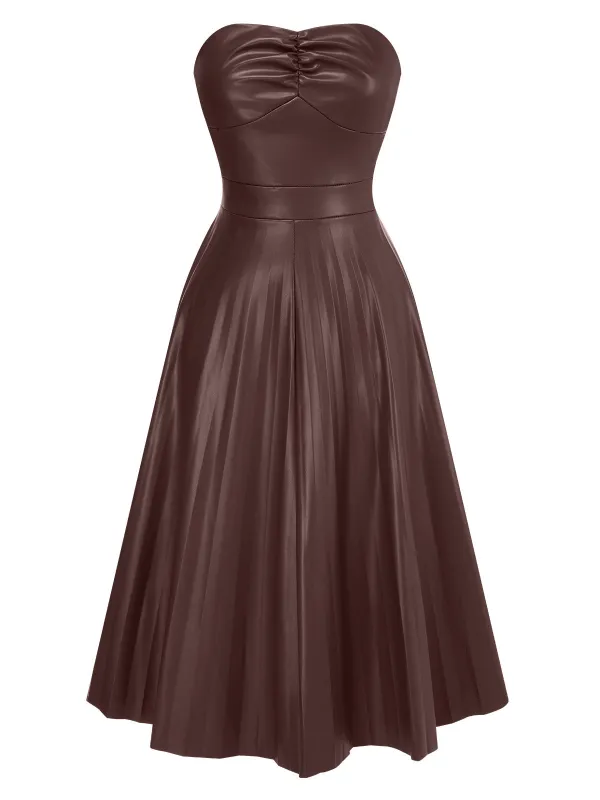 1950s Solid Faux Leather Strapless Dress sold by Retro Stage