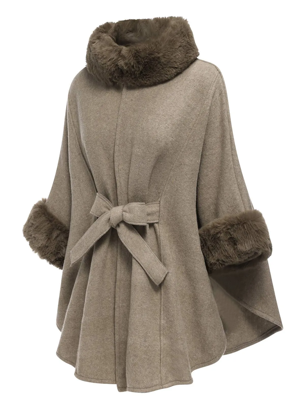 Coffee 1940s Faux Fur Collar Batwing Coat sold by Retro Stage product image thumbnail 2