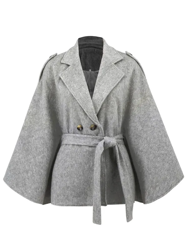 Gray 1950s Solid Notched Collar Belted Cloak Coat sold by Retro Stage