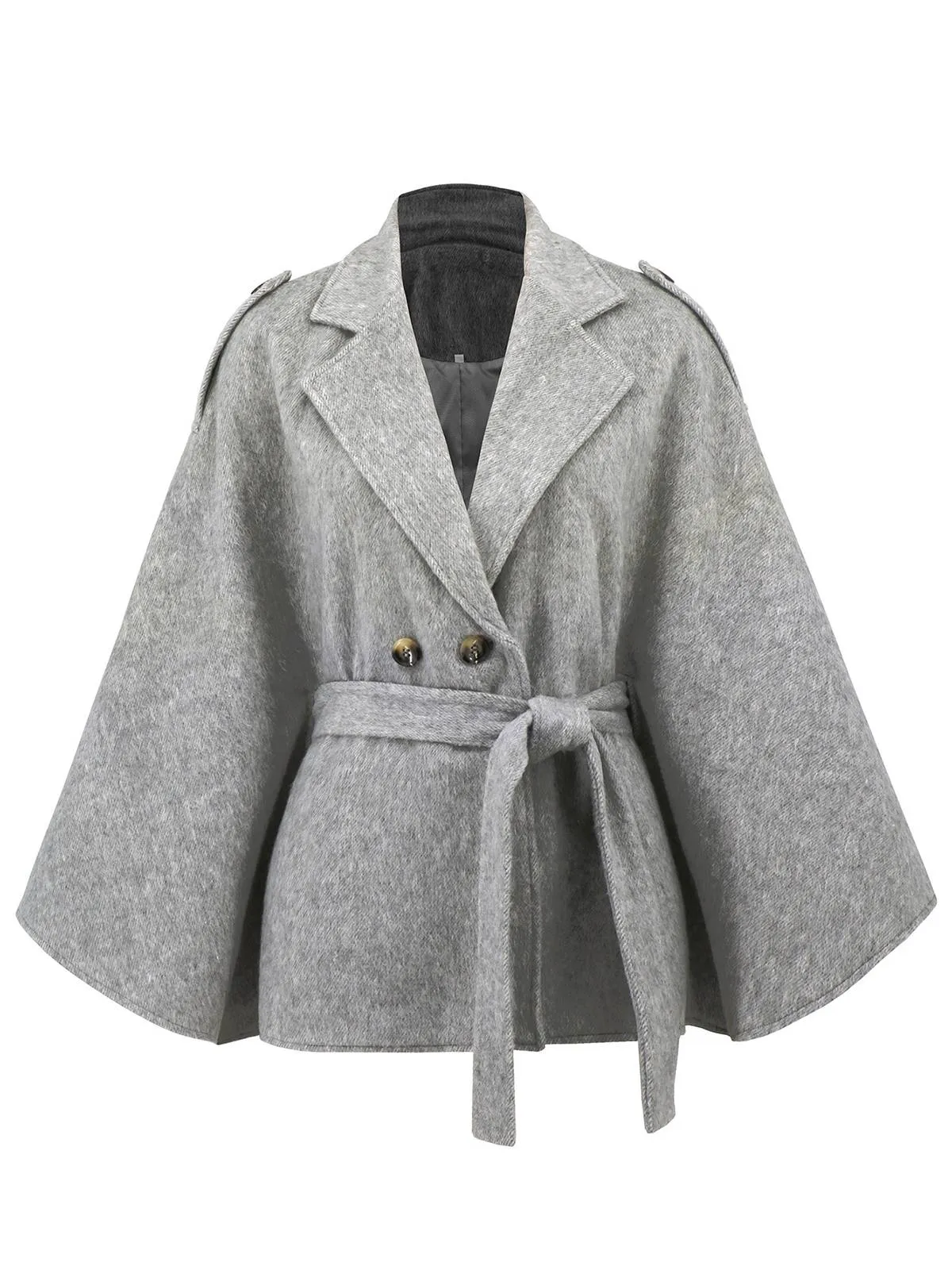 Gray 1950s Solid Notched Collar Belted Cloak Coat sold by Retro Stage