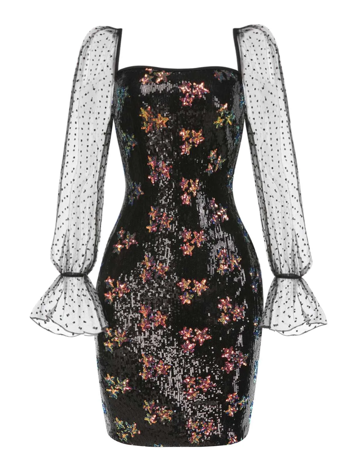 Black 1960s Stars Sequined Mesh Patchwork Dress sold by Retro Stage product image thumbnail 2