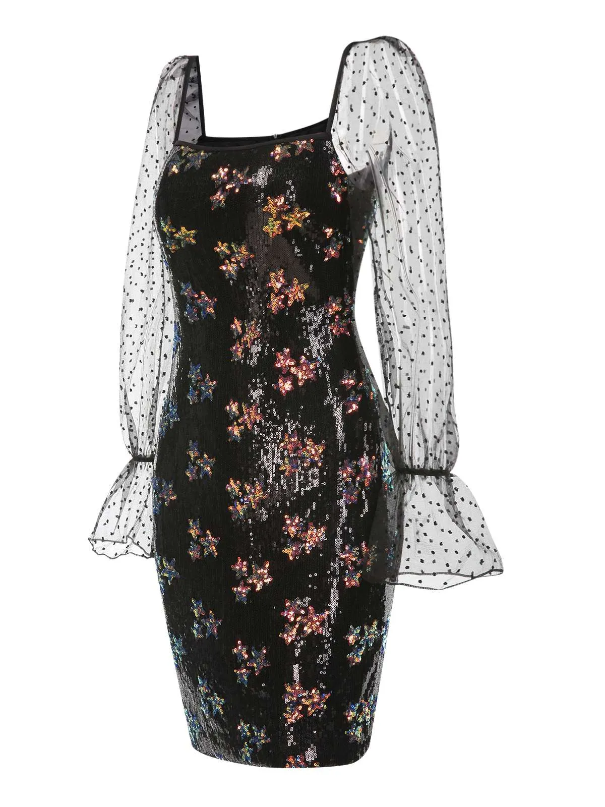 Black 1960s Stars Sequined Mesh Patchwork Dress sold by Retro Stage product image thumbnail 4