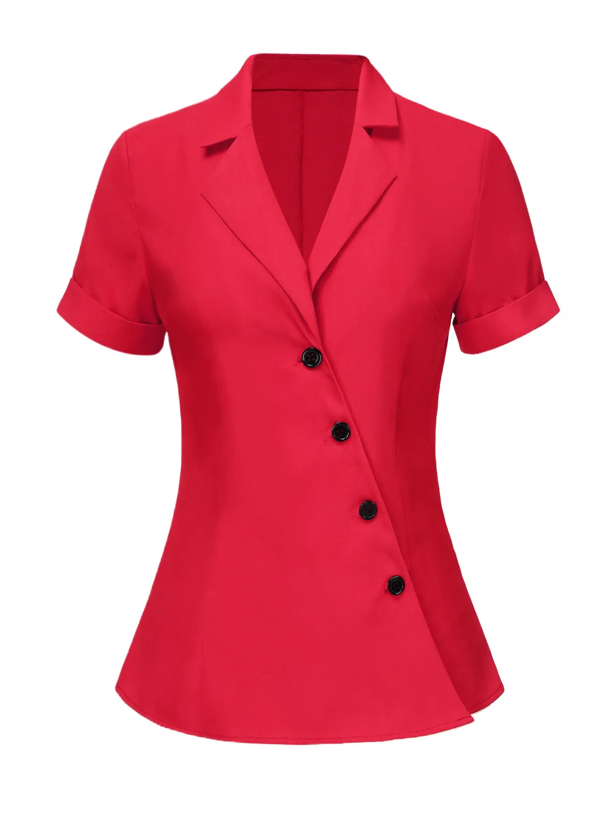Red 1940s Solid Lapel Button-Down Blouse sold by Retro Stage product image thumbnail 2